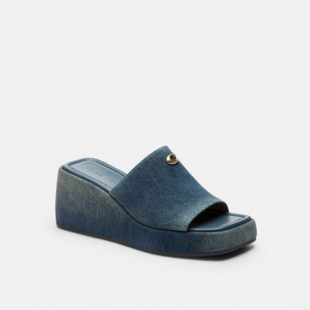 Coach Outlet Marie Platform Sandal In Loved Denim - Preorder — Dark Indigo