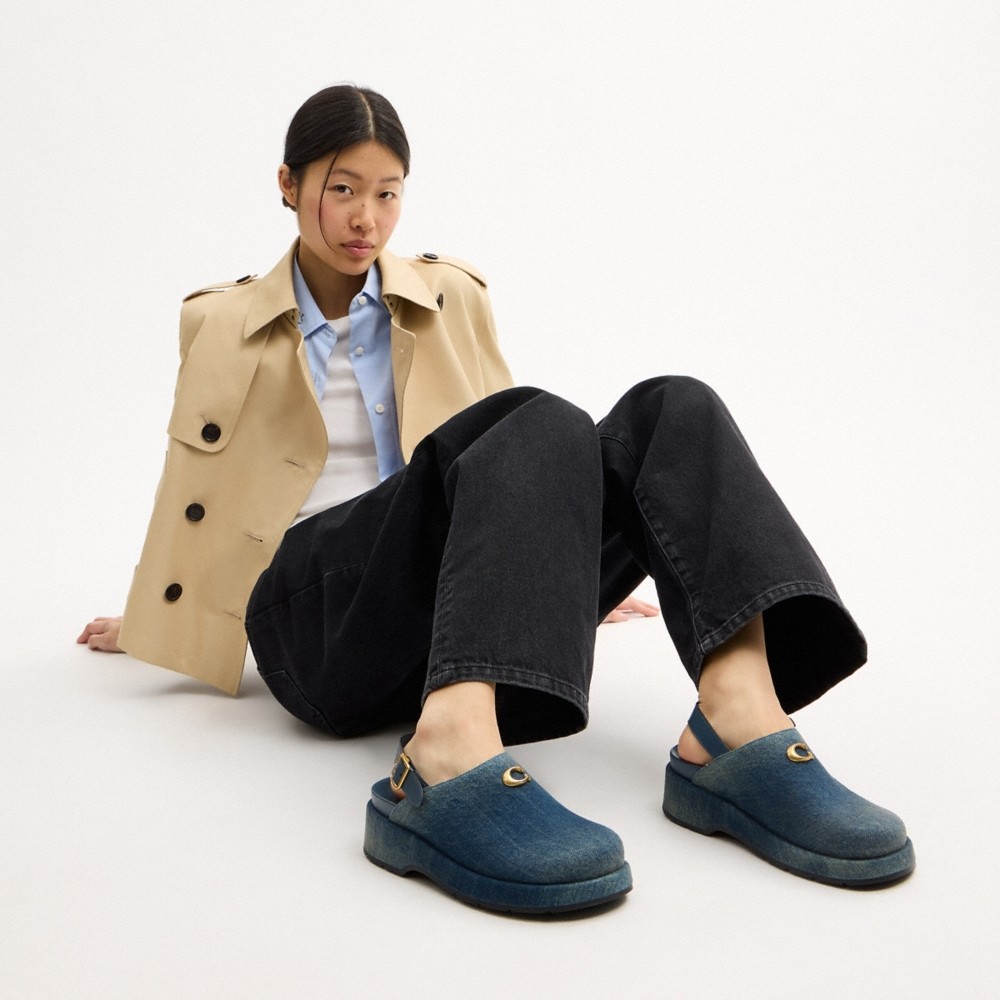 Coach Outlet Sculpted C Platform Clog In Loved Denim - Preorder