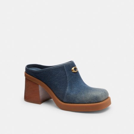 Coach Outlet Sculpted C Heeled Mule In Loved Denim - Preorder — Dark Indigo
