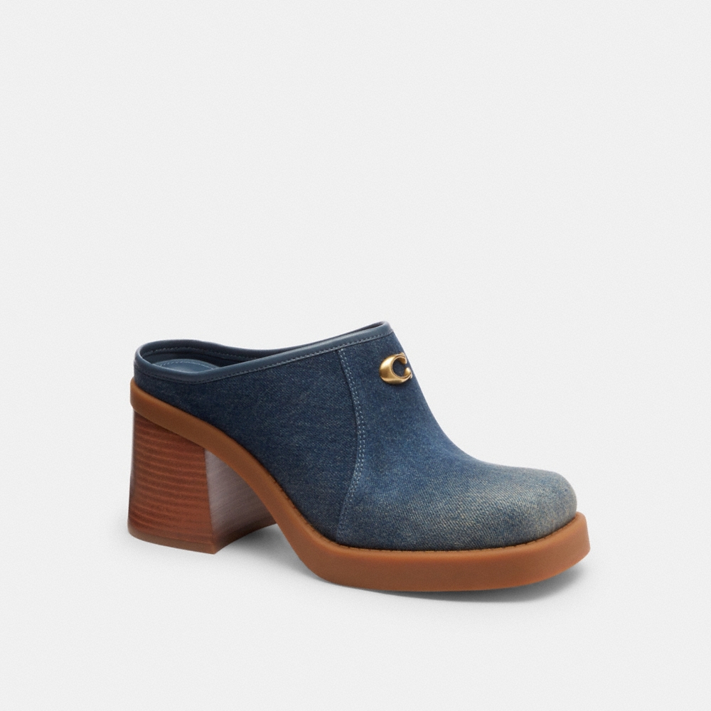 Coach Outlet Sculpted C Heeled Mule In Loved Denim - Preorder