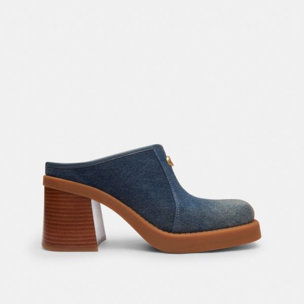 Coach Outlet Sculpted C Heeled Mule In Loved Denim - Preorder