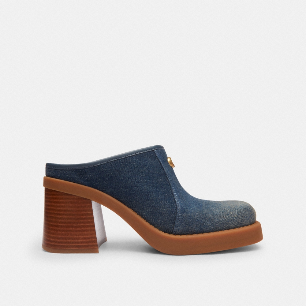 Coach Outlet Sculpted C Heeled Mule In Loved Denim - Preorder