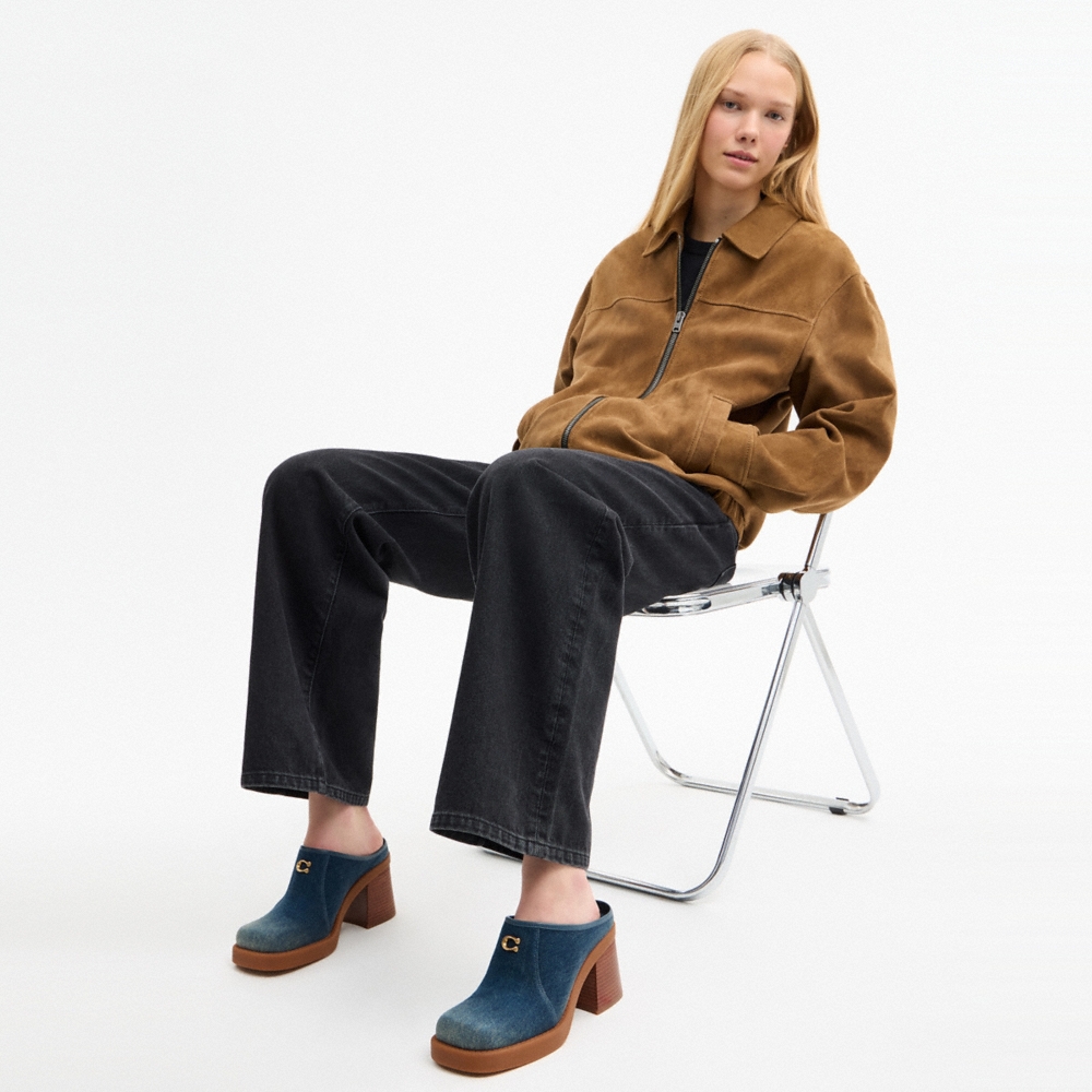 Coach Outlet Sculpted C Heeled Mule In Loved Denim - Preorder
