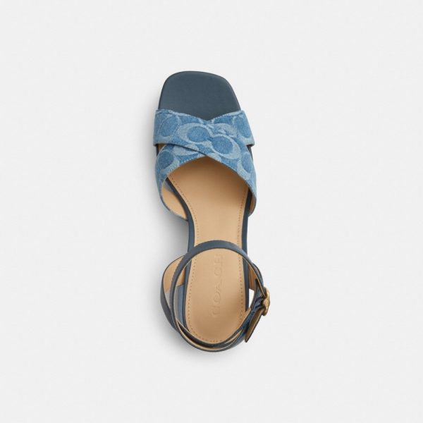 Coach Outlet Block Heel Sandal In Signature Denim - Preorder
