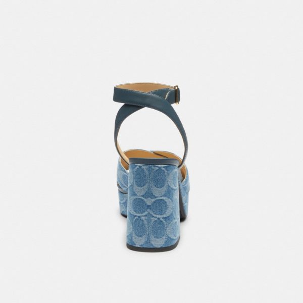 Coach Outlet Block Heel Sandal In Signature Denim - Preorder