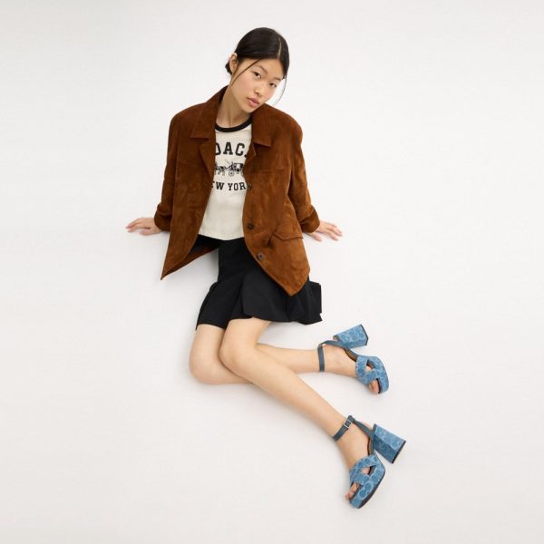 Coach Outlet Block Heel Sandal In Signature Denim - Preorder