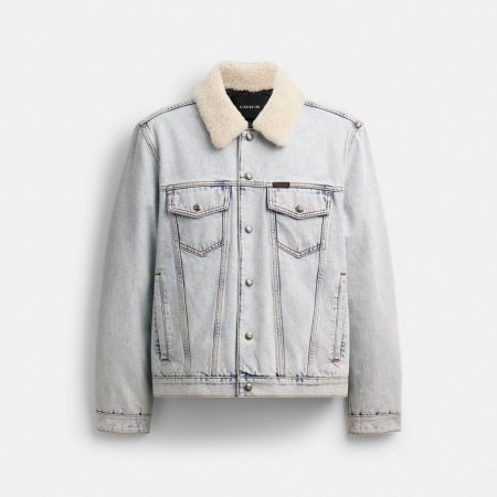 Coach Outlet Denim Jacket With Shearling Collar - Preorder — Light Wash