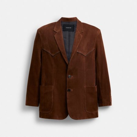 Coach Outlet Suede Western Blazer - Preorder — Dark Brown
