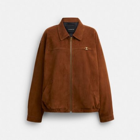 Coach Heritage C Oversized Suede Bomber - Preorder — Dark Brown