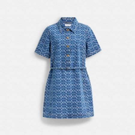 Coach Outlet Signature Denim Dress In Organic Cotton - Preorder — Medium Blue