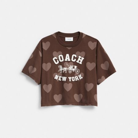 Coach Outlet Horse And Carriage Heart Cropped T-Shirt In Organic Cotton - Preorder — Brown