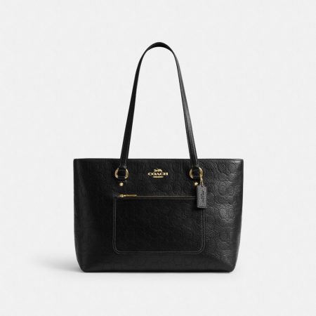 Coach Outlet Station Tote Bag In Signature Leather - Preorder — Brass/Black