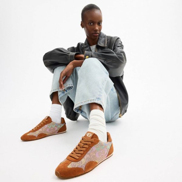 Coach Outlet Flat Sneaker In Crystal Signature Jacquard - Preorder