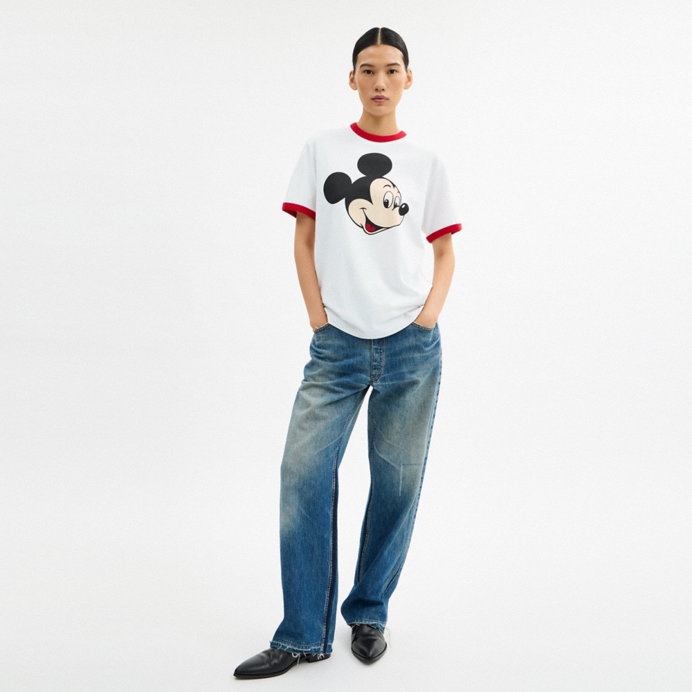 Coach Disney X Coach Mickey Graphic Ringer T-Shirt In Organic Cotton - Preorder