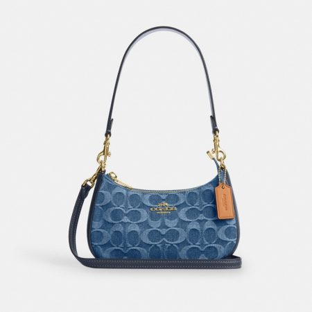 Coach Outlet Teri Mini Crossbody Bag In Signature Denim - Preorder — Brass/Indigo