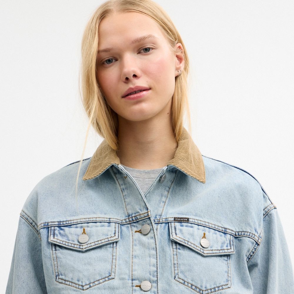 Coach Outlet Denim Jacket With Corduroy Collar In Organic Cotton - Preorder