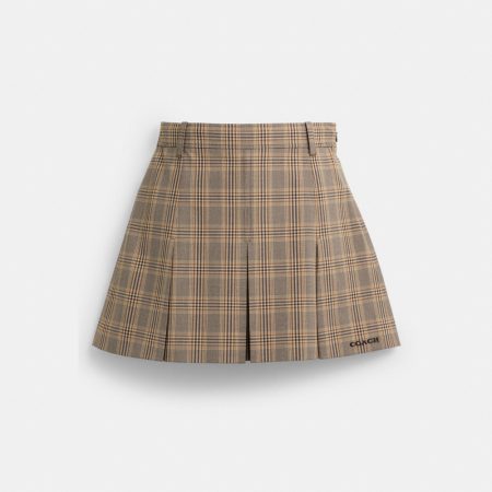 Coach Outlet Pleated Plaid Skirt In Recycled Polyester - Preorder — Tan Multi