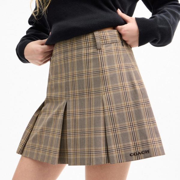 Coach Outlet Pleated Plaid Skirt In Recycled Polyester - Preorder