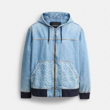 Coach Outlet Signature Denim Zip Jacket - Preorder — Medium Wash