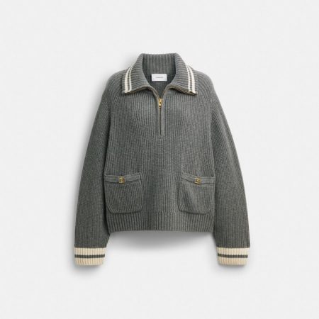 Coach Outlet Heritage C Quarter Zip Knit Polo - Preorder — Grey