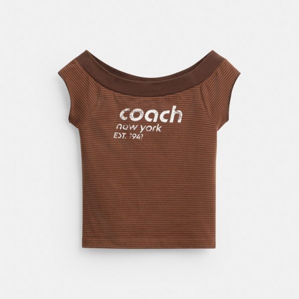 Coach Striped Wide Neck T-Shirt In Organic Cotton - Preorder
