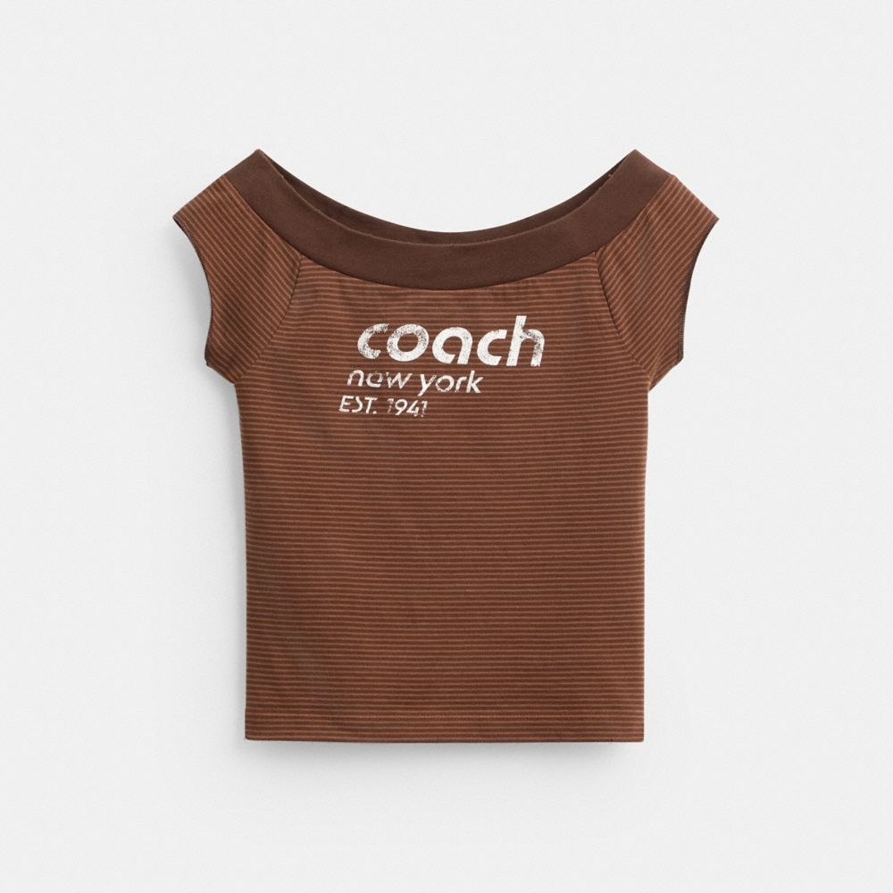 Coach Striped Wide Neck T-Shirt In Organic Cotton - Preorder