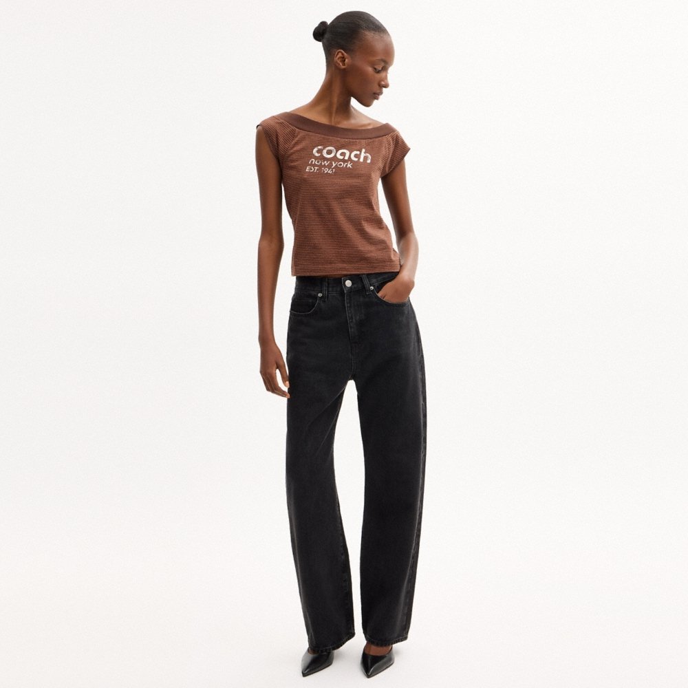 Coach Striped Wide Neck T-Shirt In Organic Cotton - Preorder - Image 2