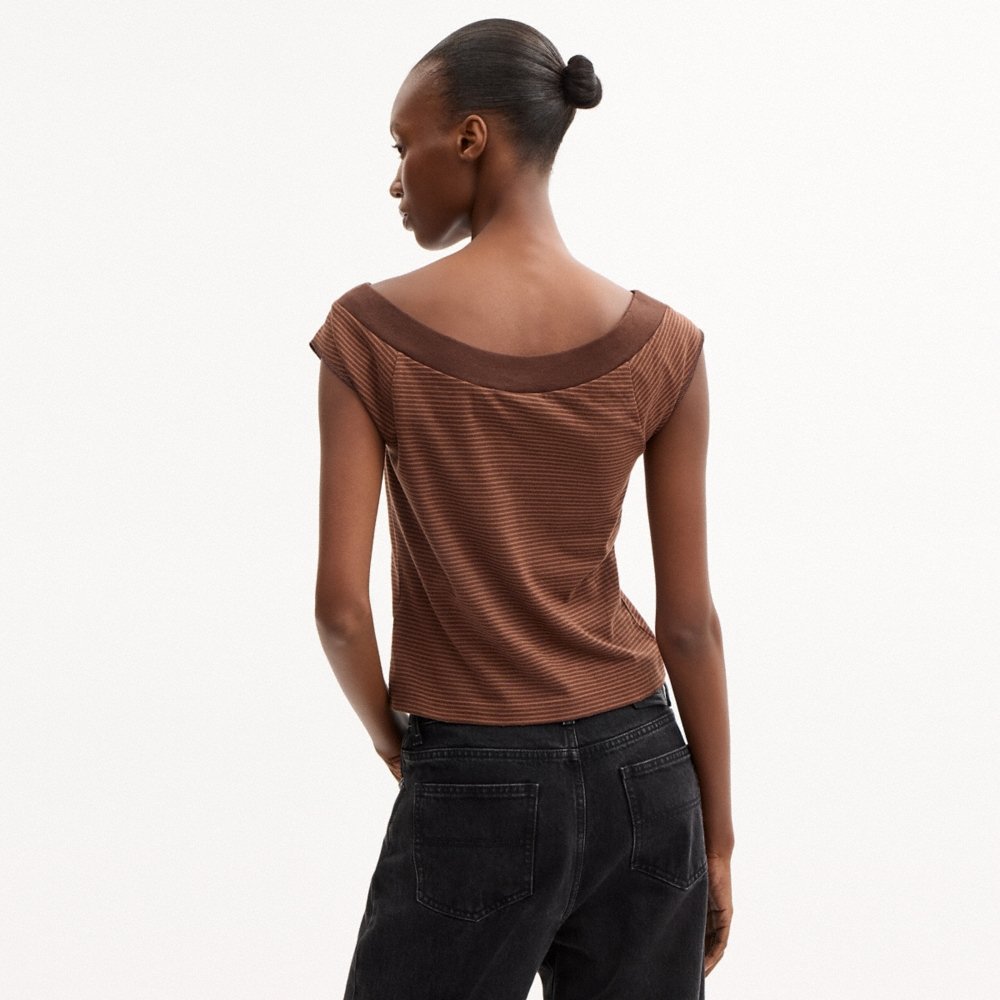 Coach Striped Wide Neck T-Shirt In Organic Cotton - Preorder - Image 3