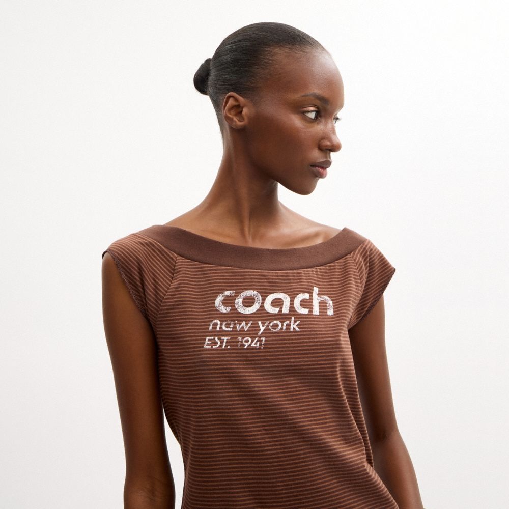 Coach Striped Wide Neck T-Shirt In Organic Cotton - Preorder - Image 4