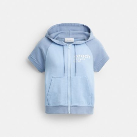 Coach Short Sleeve Shrunken Hoodie In Organic Cotton - Preorder — Blue