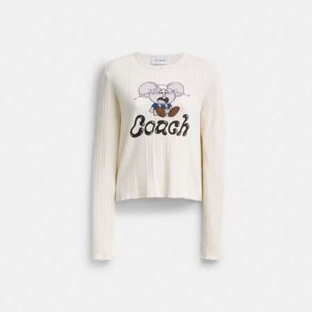 Coach Outlet Coach | Brain Dead Kachi Mouse Graphic Long Sleeve Pointelle Top - Preorder — Cream