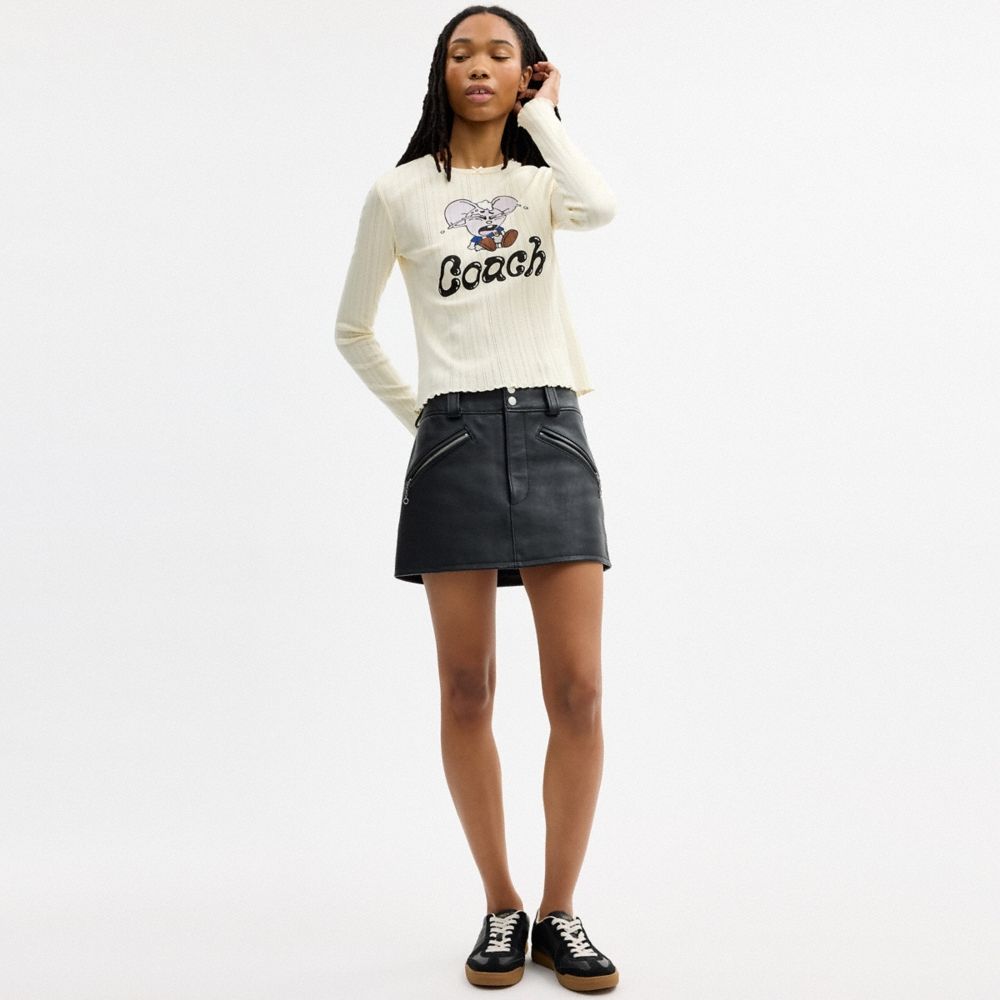 Coach Outlet Coach | Brain Dead Kachi Mouse Graphic Long Sleeve Pointelle Top - Preorder