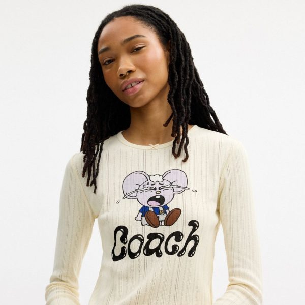 Coach Outlet Coach | Brain Dead Kachi Mouse Graphic Long Sleeve Pointelle Top - Preorder