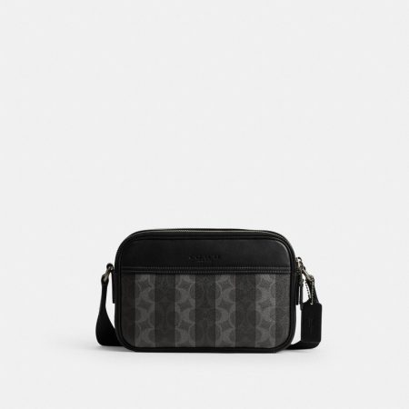 Coach Outlet Graham Crossbody Bag In Signature Canvas With Stripes - Preorder — Gunmetal/Black/Grey