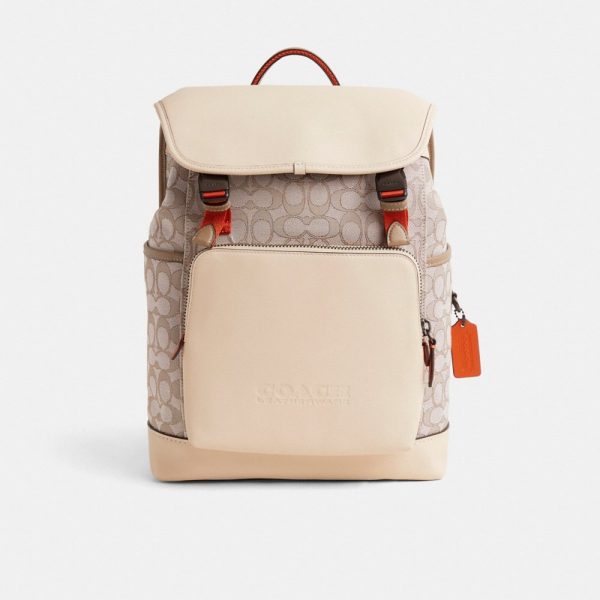 Coach Outlet Restored League Flap Backpack In Signature Jacquard - Preorder