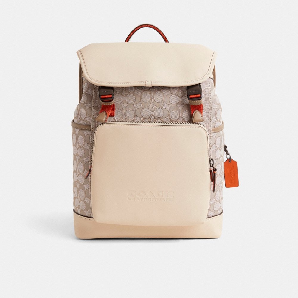Coach Outlet Restored League Flap Backpack In Signature Jacquard - Preorder
