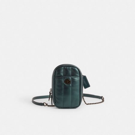 Coach Restored Tall Camera Bag With Quilting - Preorder — Pewter/Metallic Dark Green