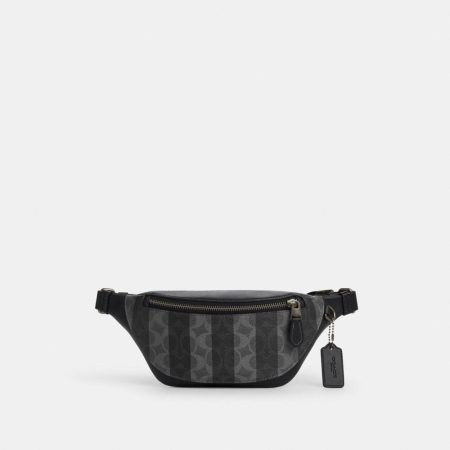Coach Outlet Warren Mini Belt Bag In Signature Canvas With Stripes - Preorder — Gunmetal/Black/Grey