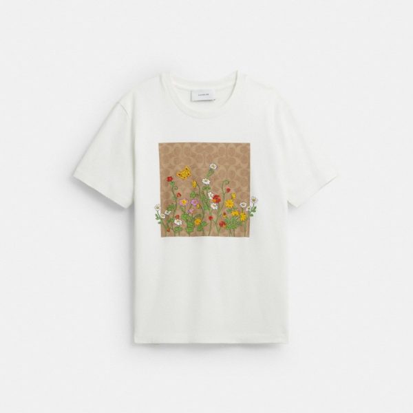 Coach Outlet Floral Signature Square Classic T-Shirt In Organic Cotton - Preorder
