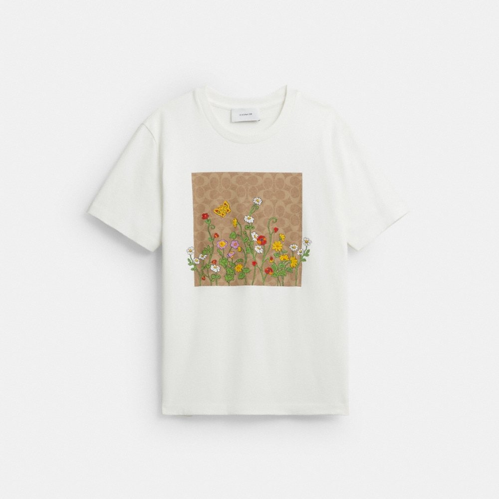 Coach Outlet Floral Signature Square Classic T-Shirt In Organic Cotton - Preorder