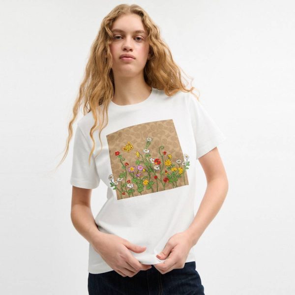Coach Outlet Floral Signature Square Classic T-Shirt In Organic Cotton - Preorder