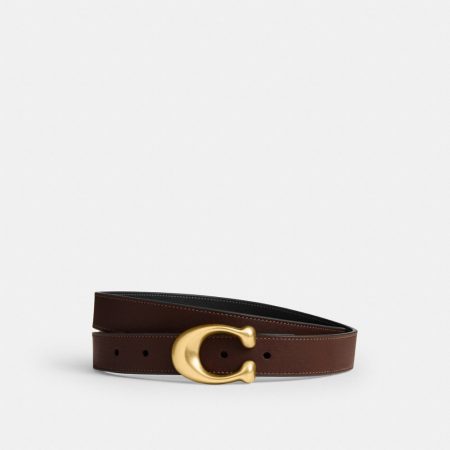 Coach Outlet Sculpted C Buckle Reversible Belt, 25MM - Preorder — Brass/Maple Black