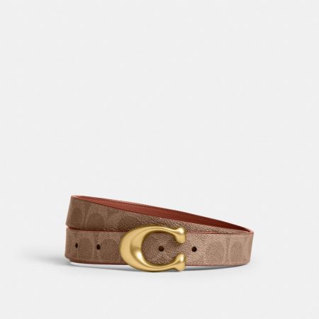 Coach Outlet Sculpted C Buckle Reversible Belt, 25MM - Preorder — Brass/Tan Caramel