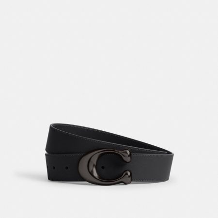 Coach Outlet Sculpted C Buckle Reversible Belt, 38MM - Preorder — Black/Black