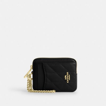 Coach Outlet Zip Card Case With Quilting - Preorder — Brass/Black