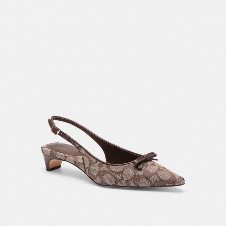 Coach Outlet Bow Slingback Heel In Signature Jacquard - Preorder — Oak/Maple