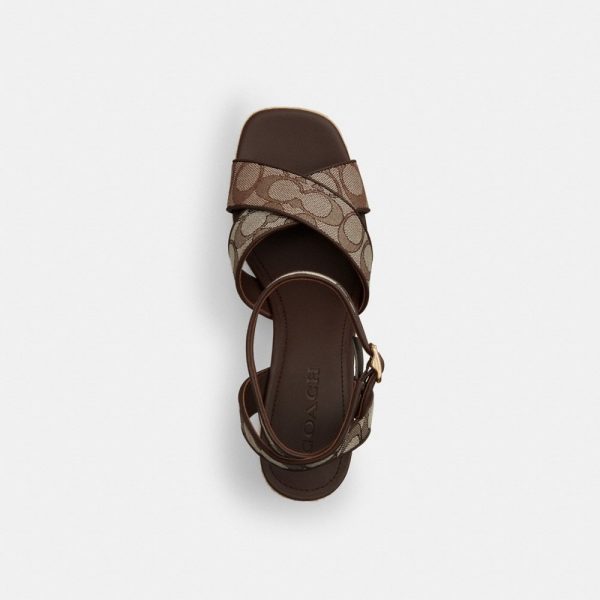 Coach Outlet Block Heel Sandal In Signature Jacquard - Preorder