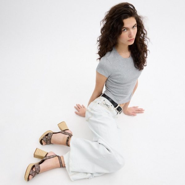 Coach Outlet Block Heel Sandal In Signature Jacquard - Preorder