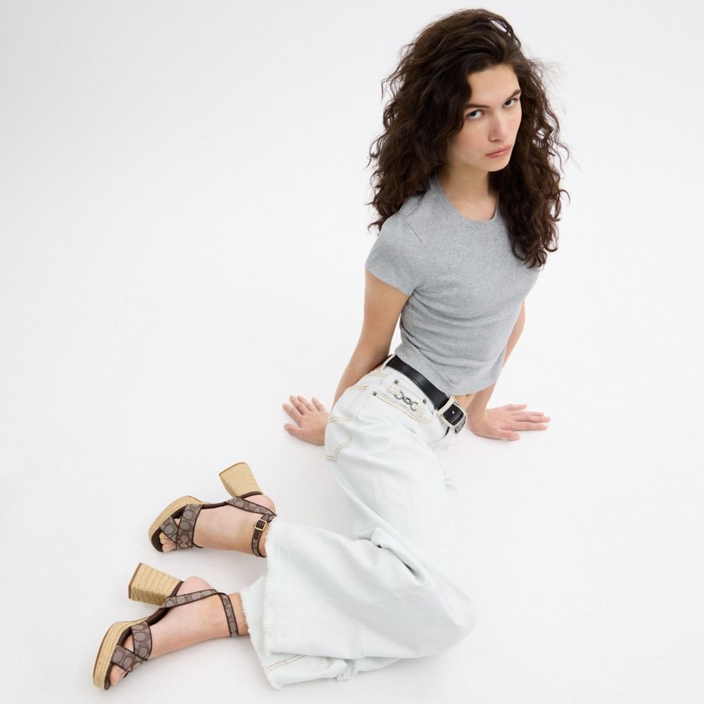 Coach Outlet Block Heel Sandal In Signature Jacquard - Preorder