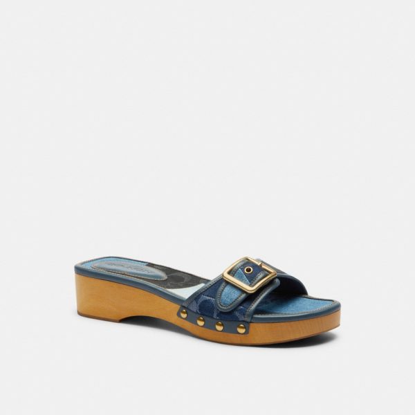 Coach Outlet Margot Wooden Sandal With Signature Denim Patchwork - Preorder